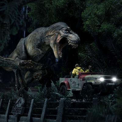 Parque Jurásico Estatua 1/20 Demi Art Scale T-Rex Chase 30 cm