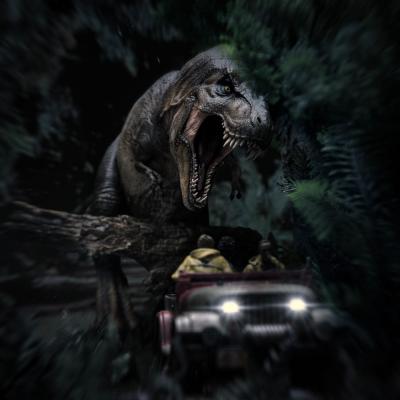 Parque Jurásico Estatua 1/20 Demi Art Scale T-Rex Chase 30 cm