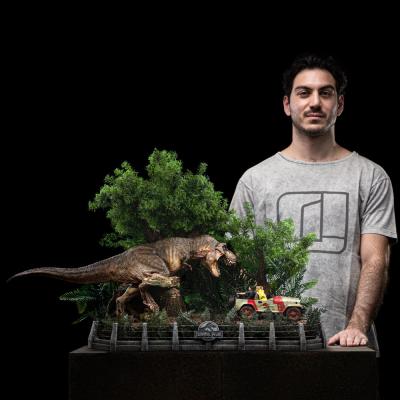 Parque Jurásico Estatua 1/20 Demi Art Scale T-Rex Chase 30 cm