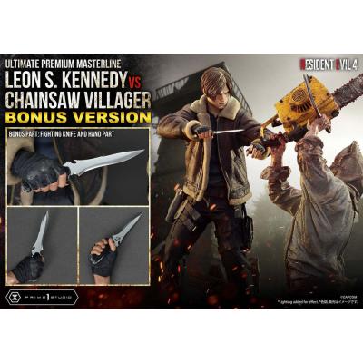 Resident Evil 4 Estatua Ultimate Premium Masterline Series 1/4 Leon S. Kennedy vs. Chainsaw Villager Bonus Ver. 76 cm