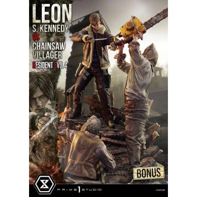 Resident Evil 4 Estatua Ultimate Premium Masterline Series 1/4 Leon S. Kennedy vs. Chainsaw Villager Bonus Ver. 76 cm