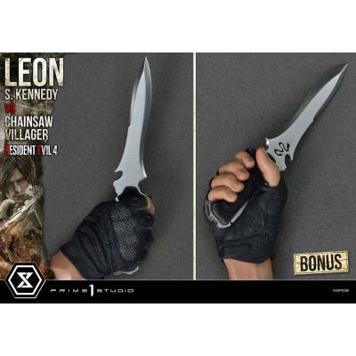 Resident Evil 4 Estatua Ultimate Premium Masterline Series 1/4 Leon S. Kennedy vs. Chainsaw Villager Bonus Ver. 76 cm