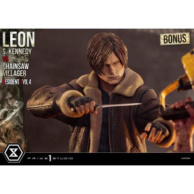Resident Evil 4 Estatua Ultimate Premium Masterline Series 1/4 Leon S. Kennedy vs. Chainsaw Villager Bonus Ver. 76 cm