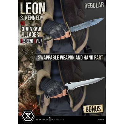 Resident Evil 4 Estatua Ultimate Premium Masterline Series 1/4 Leon S. Kennedy vs. Chainsaw Villager Bonus Ver. 76 cm