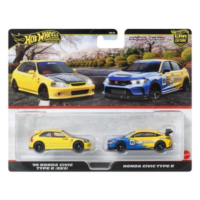 Hot Wheels Premium Pack de 2 Vehículos Die-Cast Car Culture 1/64 '99 Honda Civic Type R (EK9) & Honda Civic Type R